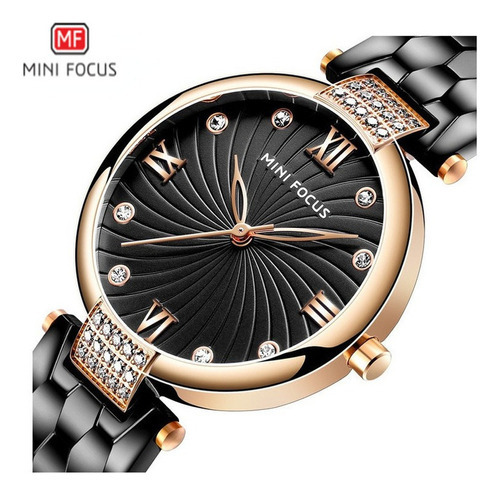 Reloj Impermeable De Cuarzo Mini Focus MF0186L Color Negro para Mujer