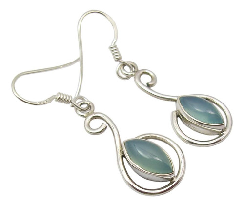 Silverstarjewel Pendientes De Calcedonia Azul Aguamarina De 