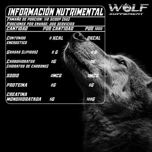 Suplemento Creatina Monohidratada Wolf 1 Kg 100 Servicios Mora Azul