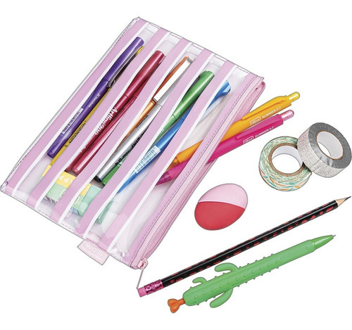 Conjunto C/ 3 Estojos Slim Académie Shine Tilibra Cor Rosa