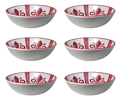 Jogo Bowls 6 Melamina Facetado Marsala 290ml Branco