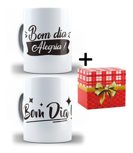 Caneca Bom Dia Alegria + Caneca Bom Dia Kit 2 + Caixa Brinde | Parcelamento  sem juros