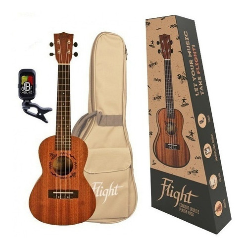 Paquete Ukulele Concierto Con Funda Y Afinador Flight Oferta