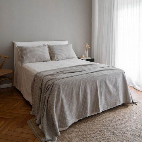 Set Praga Cama King 180x200/funda Edredón+ Pie Cama+4 Fundas Habano