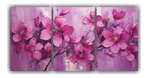 180x90cm Set 3 Canvas Moderno Pop Art Colores Magenta Flores