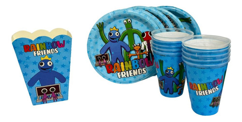 Platos, Vasos Y Palomeros Para 30 Invitados Rainbow Friens