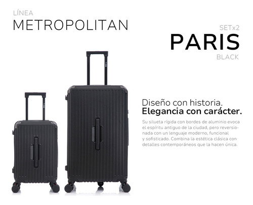 Valija Rigida Carry On Chica + Bodega Grande Paris T-onebag Negro París