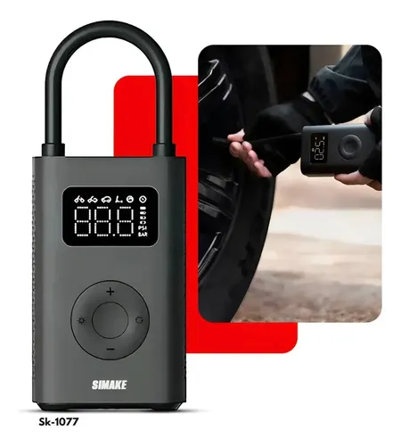 Mini Compressor Digital Portátil Rezzet para Carro Moto e Bicicleta com Calibrador Digital Inflador Elétrico de Pneus 12V Display LCD Lanterna LED Compacto e Recarregável Preto