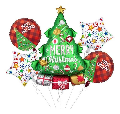 Set De 5 Globos De Navidad De Aluminio Film Para Fiesta
