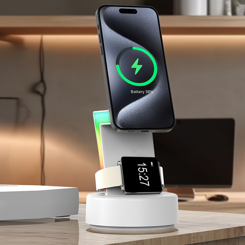 3 En 1 Cargador Inalãmbrico Con Luz Rgb Para iPhone 12-16