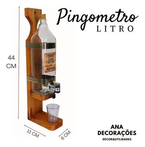 Pingometro Cachaça 1 Litro Com Copinho Dosador Parede