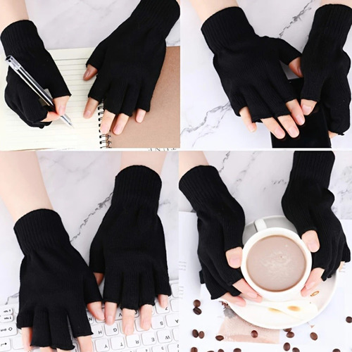 Guantes Lana Dedos Cortados Negro Unisex Rock Invierno Negro Liso