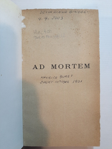 Antiguo Libro Ad Mortem Buret Latín 1901 Ro 938