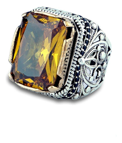 Anillo De Corte Esmeralda De Citrino, Joyería De Citri...