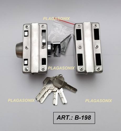 Imagen 2 de 10 de Cerrojo Cerradura Puerta Vidrio Blindex Premium Acero Inoxid