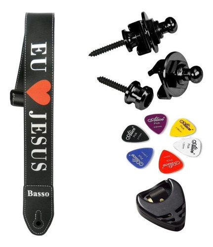 Correia Guitarra Violão Baixo Basso Sf 105 Eu Amo Jesus Kit