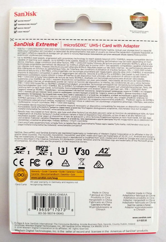 Sandisk Extreme 64gb Micro Sdxc + Sd Adp - Cl10 160mb/s U3