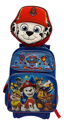 Paw Patrol Mochila Mod A17972 Llantas Gel Y Lonchera Color Azul Diseño De La Tela Patrulla Canina