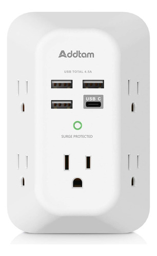 Addtam Cargador Usb Protector 5 Salidas 1 Usb C