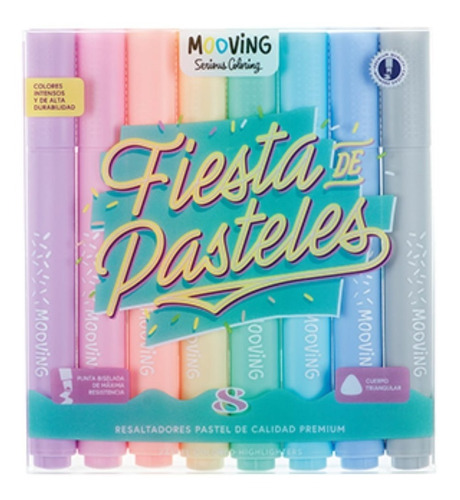 Resaltadores Pasteles Fiesta De Pasteles Premium Mooving X8