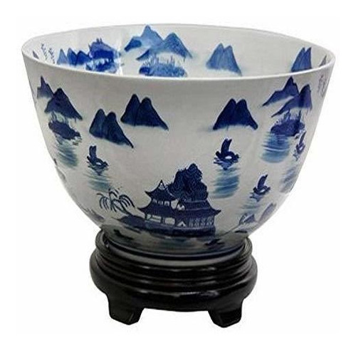 Oriental Furniture - Tazón De Porcelana Azul Y Blanca,