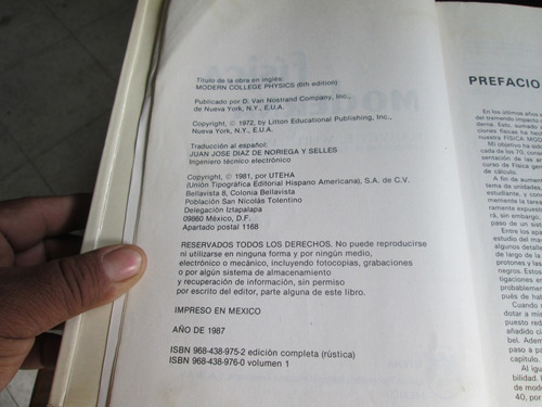 Física Moderna, H. E. White 2 Volúmenes, Año 1987 (Usado)