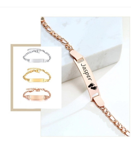 Imagen 6 de 9 de Pulsera Bebé Acero Personalizada Grabado Láser 1169