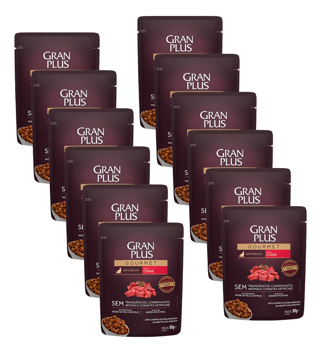 Ração Úmida Granplus Gourmet Sachê Gatos Adultos Carne 85g 12un