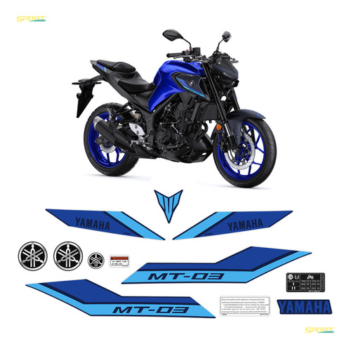 Kit Adesivos Yamaha Mt-03 2023/2024 Moto Azul + Emblemas