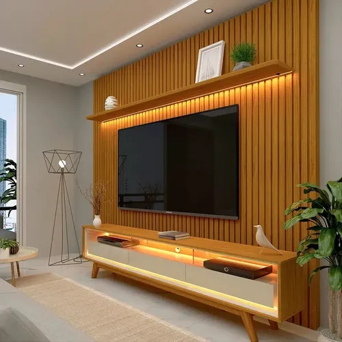 Gelius Móveis Rack E Painel Ripado Para Tv Led Nobre 230 Naturale Gelius