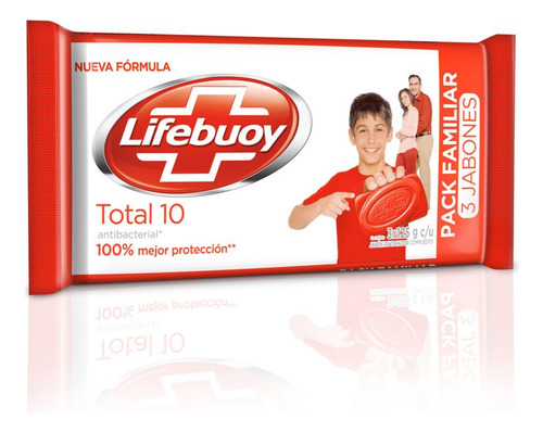 Jabón en barra Lifebuoy Antibacterial Total 10 125 g pack x 3