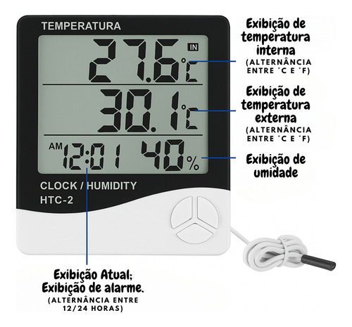 Relógio Termo Higrômetro Digital Com Sensor Externo Interno Medidor De Temperatura Umidade Ar Termômetro De Ambiente Tumblr