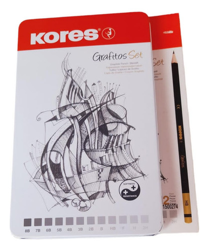 Lapiz De Grafito Dibujo   Kores Caja Metalica De 12 Unidades