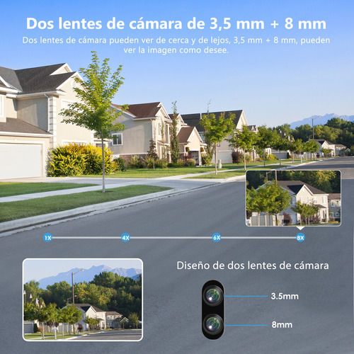 Cámara PTZ Wifi 8MP, 5G, doble lente, zoom 8x, impermeable IP66, con alarma y seguimiento automático, ideal para vigilancia exterior a todo color.