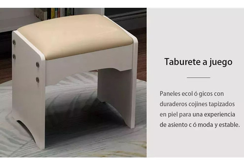 Tocador Madera Moderno Con Espejo Led Cajon Incluye Taburet Color Madera Oscura