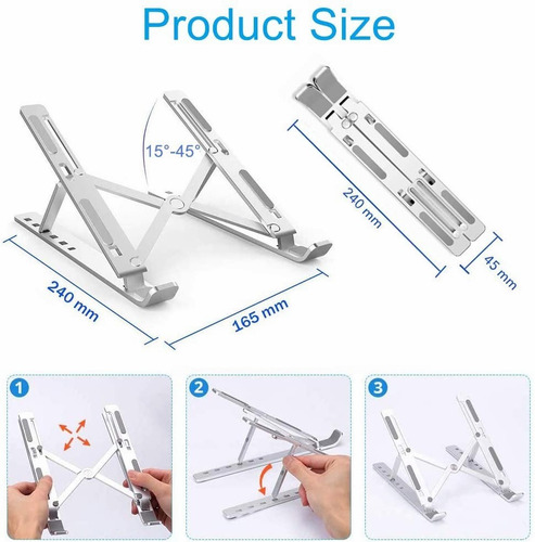 Imagen 5 de 10 de Base Soporte Para Portátil, Plegable Plata