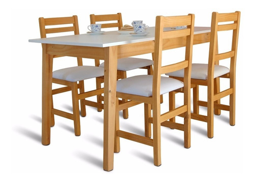 Juego de comedor StockHoy StockHoy Nórdico color beige/blanco con 4 sillas diseño liso mesa de 135cm de largo máximo x 80cm de ancho x 77cm de alto