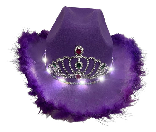 Gorro Sombrero Cowboy C/ Plumas Varios Colores Luminoso Led