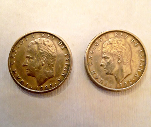 2 Monedas Antigua- España 1986 Cien Pesetas. Carlos I Rey
