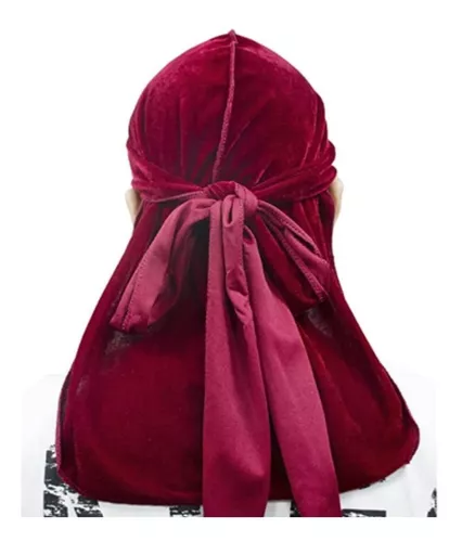 Bandana durag para homens e mulheres, chapéu de turbante de veludo simples  com cauda longa, chapéu tipo pirata