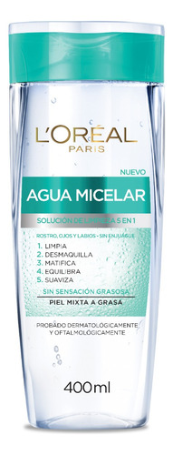 Agua Micelar L'oréal Paris Para Piel Mixta A Grasa - 400ml 