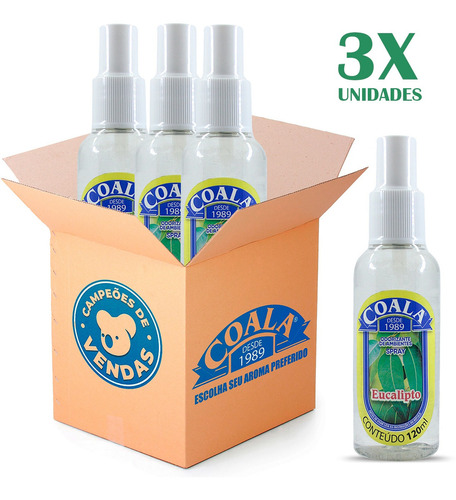 Coala Spray Odorizante Eucalipto 120ml Com 3 Frascos