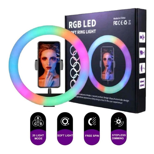 Imagen 7 de 9 de Aro Led 26 Cm Usb Rgb Para Celular + Trípode