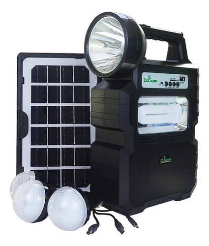 Kit Lampara Solar De Camping Usb + Radio + Bluetooth Color Negro