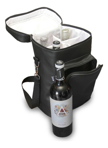 Bolsa Porta Vinho Wine Bag Térmica Com Alça 4 Garrafas Couro