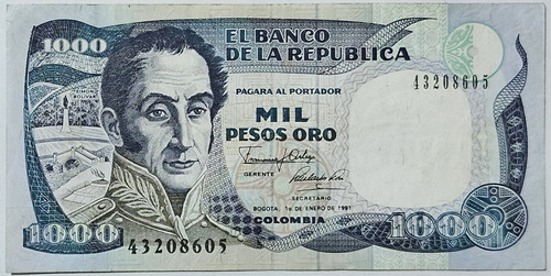 Billete 1000 Pesos 01/ene/1991 Colombia Vf-xf