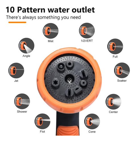 Boquilla Rociadora De Manguera De Jardín Abs 10 Funciones Naranja Negro