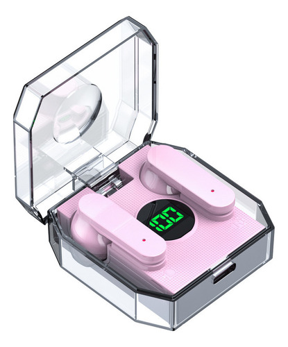 Auriculares inalámbricos Bluetooth totalmente transparentes de color rosa
