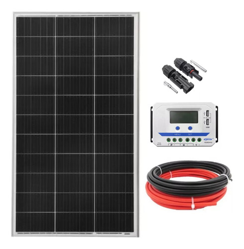 Kit De Energia Solar C/ Placa 160w + Controlador 30a Cabo 5m Cor Preto Voltagem De Circuito Aberto 22.64v Voltagem Máxima Do Sistema 19.57v