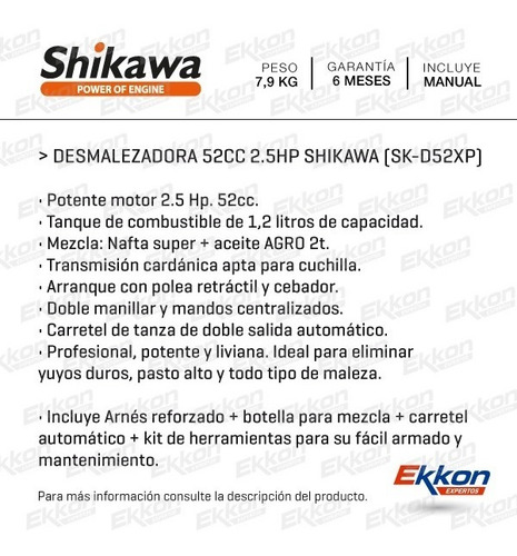 Imagen 2 de 8 de Desmalezadora Shikawa Pro 52cc Motoguadaña Bordeadora Nafta